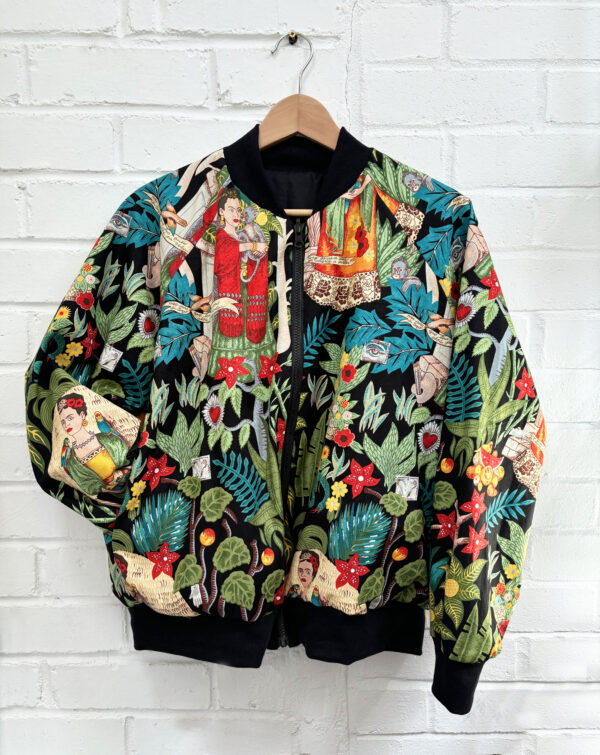 Frida Kahlo/Black Reversible Bomber Jacket